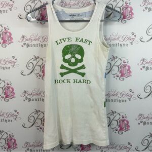Hard Rock Cafe tank top Honolulu guitar strings White Blue Ribbed rhinestones